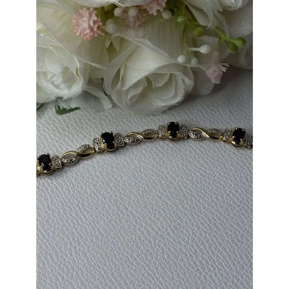 925 Sterling Silver Gold Plated Sapphire Bracelet Length 8.5 Inch